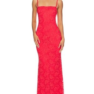 Revolve Red Lace Spaghetti Strap Dress